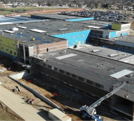 aerial view of multiple school campus buildings